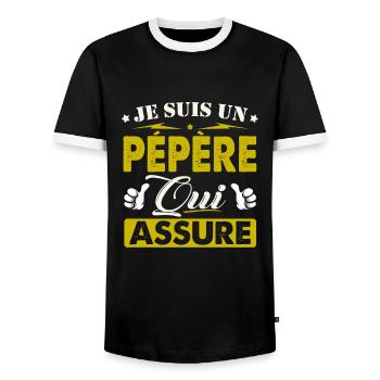 Cadeau Pépère Je suis un Pépère qui Assure - T-shirt contrasté Homme - noir/blanc - Devant - AI Model Female 172 light (172cm) & AI Model Male 178 light (178cm)