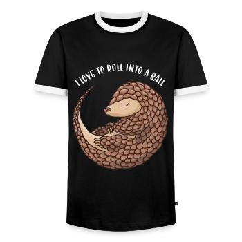 I Love To Roll Into A Ball Pangolin - Men's Ringer Shirt - black/white - Front - AI Model Female 172 light (172cm) & AI Model Male 178 light (178cm)
