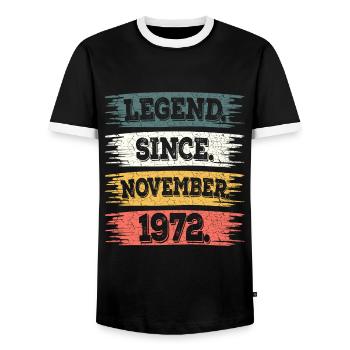 Legend since November 1972 50 years anniversary - Men's Ringer Shirt - black/white - Front - AI Model Female 172 light (172cm) & AI Model Male 178 light (178cm)