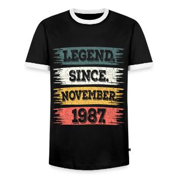 Legend since November 1987 35 years anniversary - Men's Ringer Shirt - black/white - Front - AI Model Female 172 light (172cm) & AI Model Male 178 light (178cm)