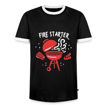 Fire Starter, Funny BBQ Shirts Geschenk - Männer Kontrast-T-Shirt - Schwarz/Weiß - Vorne - AI Model Female 172 light (172cm) & AI Model Male 178 light (178cm)
