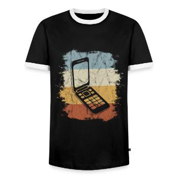 Rétro Old School Folding Phone Vintage Flipphone - T-shirt contrasté Homme - noir/blanc - Devant - AI Model Female 172 light (172cm) & AI Model Male 178 light (178cm)