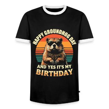 Happy Groundhog Day Cool Groundhog with Sunglasses - T-shirt contrasté Homme - noir/blanc - Devant - AI Model Female 172 light (172cm) & AI Model Male 178 light (178cm)