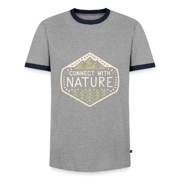 Connect with nature - Men's Ringer Shirt - grey/navy  - Front - AI Model Female 172 light (172cm) & AI Model Male 178 light (178cm)