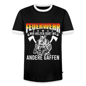 Wir helfen dort wo andere gaffen-Feuerwehr Spruch - Männer Kontrast-T-Shirt - Schwarz/Weiß - Vorne - AI Model Female 172 light (172cm) & AI Model Male 178 light (178cm)