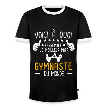 voici meilleur papa gymnaste au monde père gym - T-shirt contrasté Homme - noir/blanc - Devant - AI Model Female 172 light (172cm) & AI Model Male 178 light (178cm)