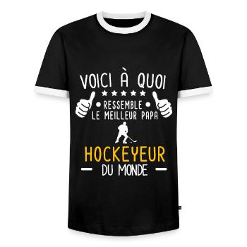 voici meilleur papa hockeyeur au monde père hockey - T-shirt contrasté Homme - noir/blanc - Devant - AI Model Female 172 light (172cm) & AI Model Male 178 light (178cm)