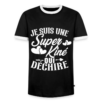 Je suis une Super kiné qui déchire - T-shirt contrasté Homme - noir/blanc - Devant - AI Model Female 172 light (172cm) & AI Model Male 178 light (178cm)