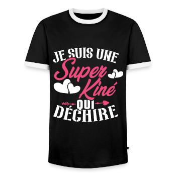 Je suis une Super kiné qui déchire - T-shirt contrasté Homme - noir/blanc - Devant - AI Model Female 172 light (172cm) & AI Model Male 178 light (178cm)