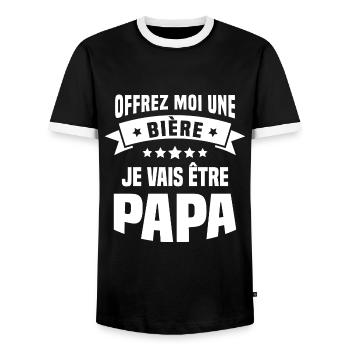 Offrez moi une bière je vais être papa - T-shirt contrasté Homme - noir/blanc - Devant - AI Model Female 172 light (172cm) & AI Model Male 178 light (178cm)