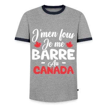 J'men fous je me barre au canada - T-shirt contrasté Homme - gris/marine  - Devant - AI Model Female 172 light (172cm) & AI Model Male 178 light (178cm)
