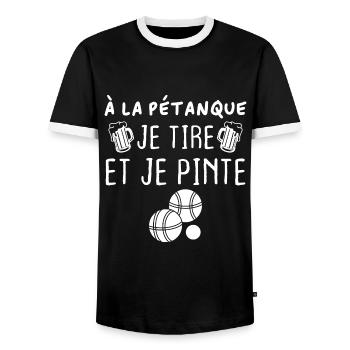 A la pétanque je tire et je pinte - T-shirt contrasté Homme - noir/blanc - Devant - AI Model Female 172 light (172cm) & AI Model Male 178 light (178cm)