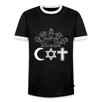 COEXIST Religionen dieser Welt Bewusstsein - Männer Kontrast-T-Shirt - Schwarz/Weiß - Vorne - AI Model Female 172 light (172cm) & AI Model Male 178 light (178cm)