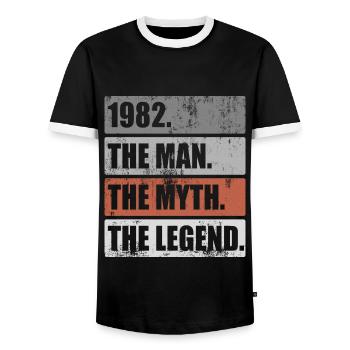 Born 1982 Man Myth Legend Birthday - Men's Ringer Shirt - black/white - Front - AI Model Female 172 light (172cm) & AI Model Male 178 light (178cm)