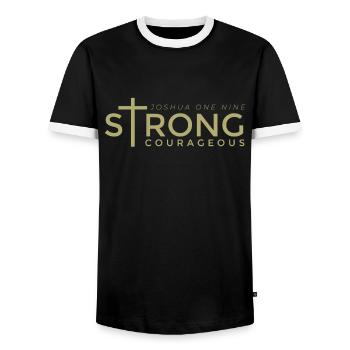 Fort, courageux, chrétien - T-shirt contrasté Homme - noir/blanc - Devant - AI Model Female 172 light (172cm) & AI Model Male 178 light (178cm)