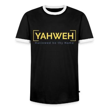 Nom de Dieu - Yahweh - T-shirt contrasté Homme - noir/blanc - Devant - AI Model Female 172 light (172cm) & AI Model Male 178 light (178cm)