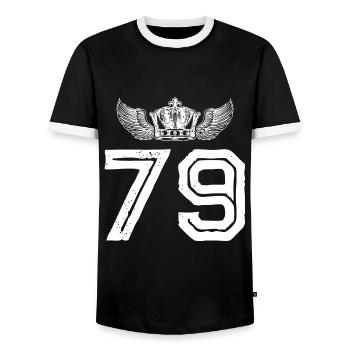 79 Zahl Krone - Männer Kontrast-T-Shirt - Schwarz/Weiß - Vorne - AI Model Female 172 light (172cm) & AI Model Male 178 light (178cm)