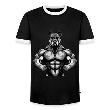 Musculation des muscles du chien - T-shirt contrasté Homme - noir/blanc - Devant - AI Model Female 172 light (172cm) & AI Model Male 178 light (178cm)