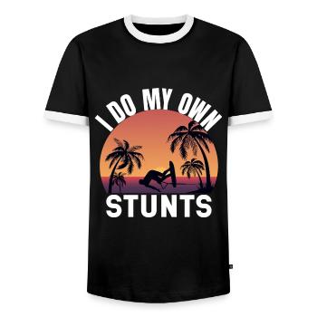 I Do My Own Stunts - Tropical Waterski - Men's Ringer Shirt - black/white - Front - AI Model Female 172 light (172cm) & AI Model Male 178 light (178cm)