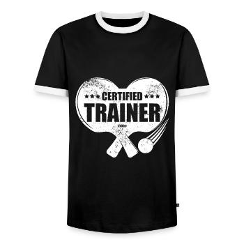 Certified Trainer Table Tennis asked Ping Pong blade - Men's Ringer Shirt - black/white - Front - AI Model Female 172 light (172cm) & AI Model Male 178 light (178cm)