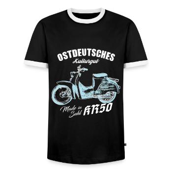 Simson KR50 - Ostdeutsches Kulturgut - DDR - Männer Kontrast-T-Shirt - Schwarz/Weiß - Vorne - AI Model Female 172 light (172cm) & AI Model Male 178 light (178cm)