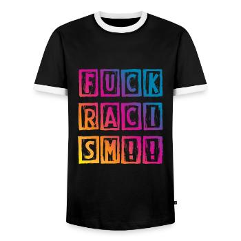 Fuck Anti Racism - Men's Ringer Shirt - black/white - Front - AI Model Female 172 light (172cm) & AI Model Male 178 light (178cm)