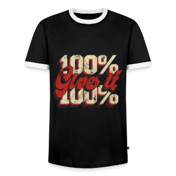 100% 100 prozent Spruch - Männer Kontrast-T-Shirt - Schwarz/Weiß - Vorne - AI Model Female 172 light (172cm) & AI Model Male 178 light (178cm)