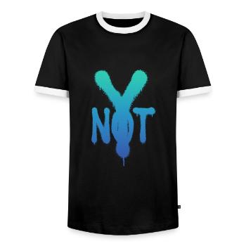 Y Not funny saying - Men's Ringer Shirt - black/white - Front - AI Model Female 172 light (172cm) & AI Model Male 178 light (178cm)