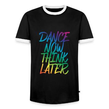 Dance now think later dancer dancer saying - Men's Ringer Shirt - black/white - Front - AI Model Female 172 light (172cm) & AI Model Male 178 light (178cm)