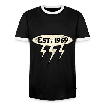 1969 Rétro de l’année de naissance - T-shirt contrasté Homme - noir/blanc - Devant - AI Model Female 172 light (172cm) & AI Model Male 178 light (178cm)