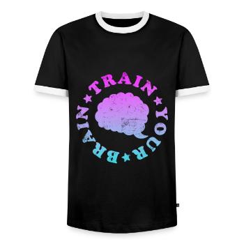 Train your Brain - Men's Ringer Shirt - black/white - Front - AI Model Female 172 light (172cm) & AI Model Male 178 light (178cm)