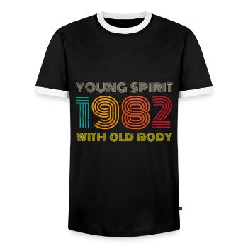 Millésime 1982 - T-shirt contrasté Homme - noir/blanc - Devant - AI Model Female 172 light (172cm) & AI Model Male 178 light (178cm)