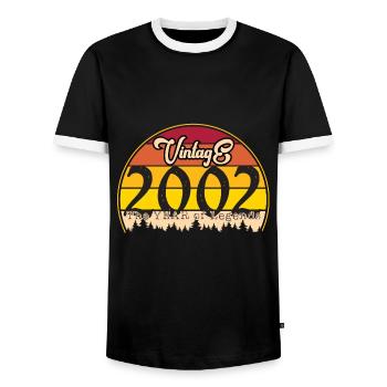 2002 Vintage - Men's Ringer Shirt - black/white - Front - AI Model Female 172 light (172cm) & AI Model Male 178 light (178cm)