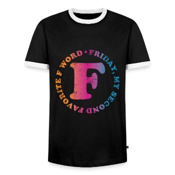 Friday Weekend Quote Gift - Men's Ringer Shirt - black/white - Front - AI Model Female 172 light (172cm) & AI Model Male 178 light (178cm)