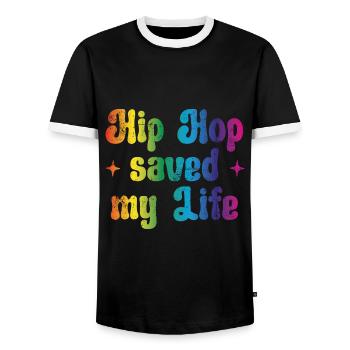Hip Hop saved my Life - Men's Ringer Shirt - black/white - Front - AI Model Female 172 light (172cm) & AI Model Male 178 light (178cm)