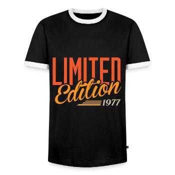 Millésime 1977 - T-shirt contrasté Homme - noir/blanc - Devant - AI Model Female 172 light (172cm) & AI Model Male 178 light (178cm)
