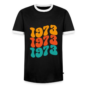 1973 Vintage - Männer Kontrast-T-Shirt - Schwarz/Weiß - Vorne - AI Model Female 172 light (172cm) & AI Model Male 178 light (178cm)