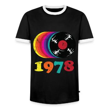 Millésime 1978 - T-shirt contrasté Homme - noir/blanc - Devant - AI Model Female 172 light (172cm) & AI Model Male 178 light (178cm)