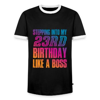 23rd Birthday 23 Years Gift - Men's Ringer Shirt - black/white - Front - AI Model Female 172 light (172cm) & AI Model Male 178 light (178cm)