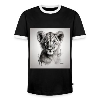 Lion cub art sketch - Men's Ringer Shirt - black/white - Front - AI Model Female 172 light (172cm) & AI Model Male 178 light (178cm)