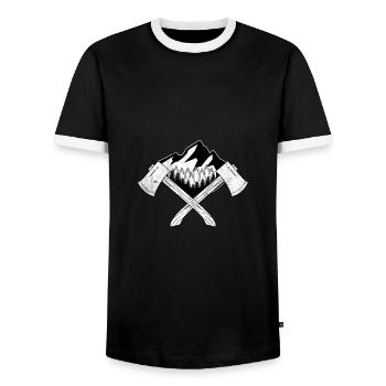 Haches et forêt | Forester chasseur forestier - T-shirt contrasté Homme - noir/blanc - Devant - AI Model Female 172 light (172cm) & AI Model Male 178 light (178cm)