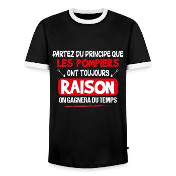 Pompier - Caserne - Phrase Drôle - Cadeau - T-shirt contrasté Homme - noir/blanc - Devant - AI Model Female 172 light (172cm) & AI Model Male 178 light (178cm)