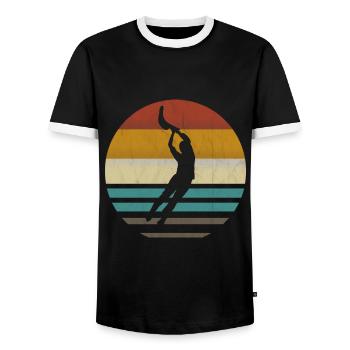 Jai Alai Sports Retro vintage Cesta-Punta, Pelota - Men's Ringer Shirt - black/white - Front - AI Model Female 172 light (172cm) & AI Model Male 178 light (178cm)