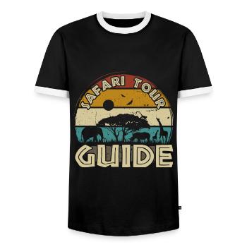 Safari Tour Guide Kostüm Afrika Zoo Tour Reise - Männer Kontrast-T-Shirt - Schwarz/Weiß - Vorne - AI Model Female 172 light (172cm) & AI Model Male 178 light (178cm)
