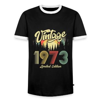 1973 Birthday born in 1973 Retro Vintage - Men's Ringer Shirt - black/white - Front - AI Model Female 172 light (172cm) & AI Model Male 178 light (178cm)