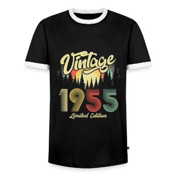 1955 Anniversaire né en 1955 Retro Vintage - T-shirt contrasté Homme - noir/blanc - Devant - AI Model Female 172 light (172cm) & AI Model Male 178 light (178cm)