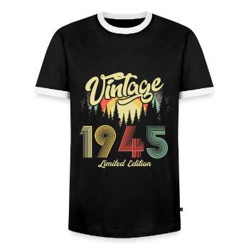1945 Birthday Born in 1945 Retro Vintage - Men's Ringer Shirt - black/white - Front - AI Model Female 172 light (172cm) & AI Model Male 178 light (178cm)