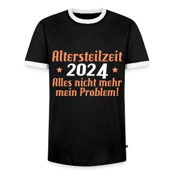 Altersteilzeit 2024 Nicht mehr mein Problem - Männer Kontrast-T-Shirt - Schwarz/Weiß - Vorne - AI Model Female 172 light (172cm) & AI Model Male 178 light (178cm)