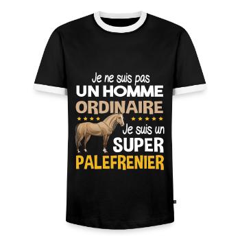 Palefrenier cheval. Cadeau écurie chevaux ferme - T-shirt contrasté Homme - noir/blanc - Devant - AI Model Female 172 light (172cm) & AI Model Male 178 light (178cm)