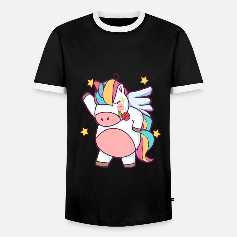 Dapping Einhorn - Dap Einhorn Tshirt mit Rose - Männer Kontrast-T-Shirt - Schwarz/Weiß